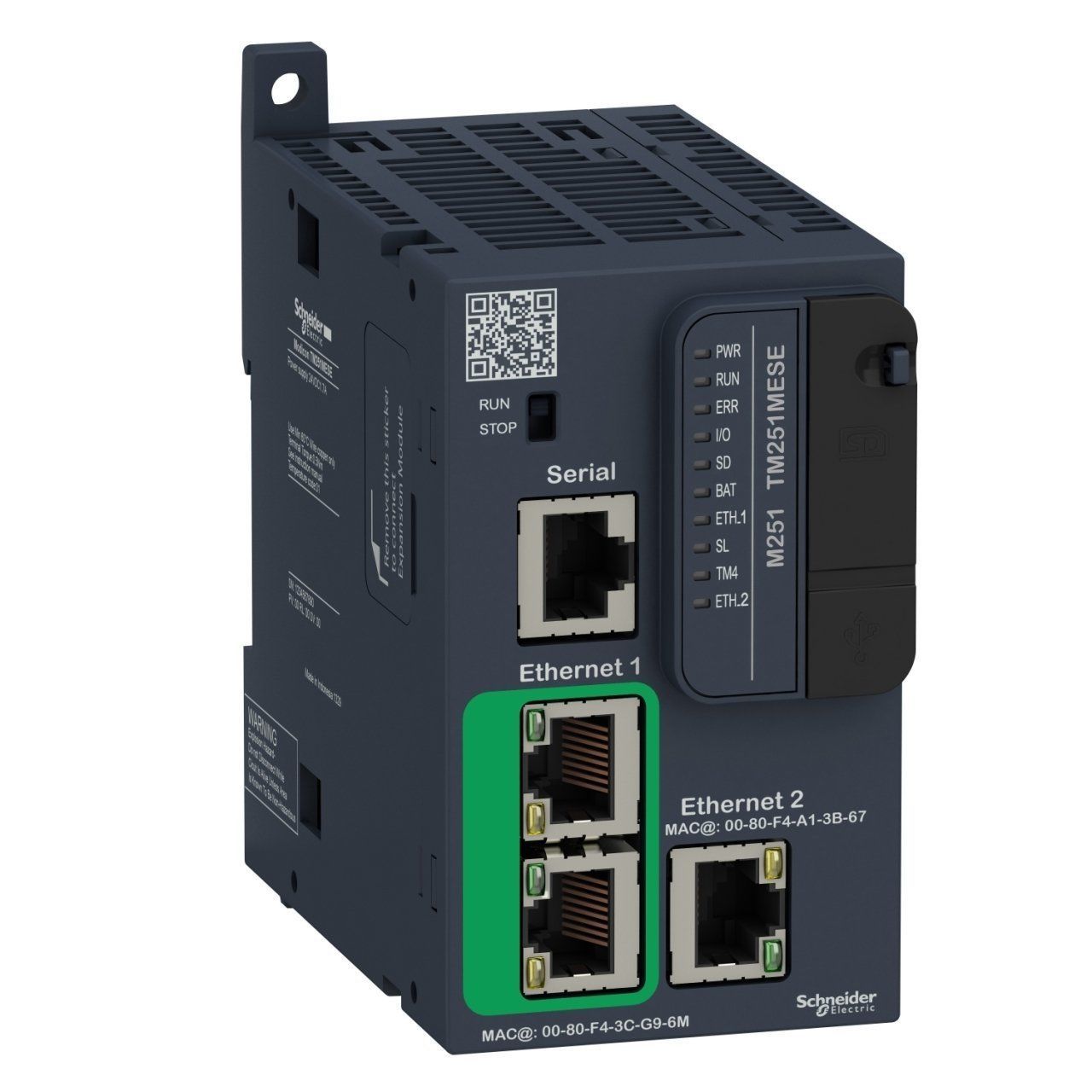 TM251MESE | Schneider Modicon M251 Ethernet Haberleşmeli Kontrolör - 2 x Ethernet (1 Port + 2 Port ), 1 x Serial - TM251MESE