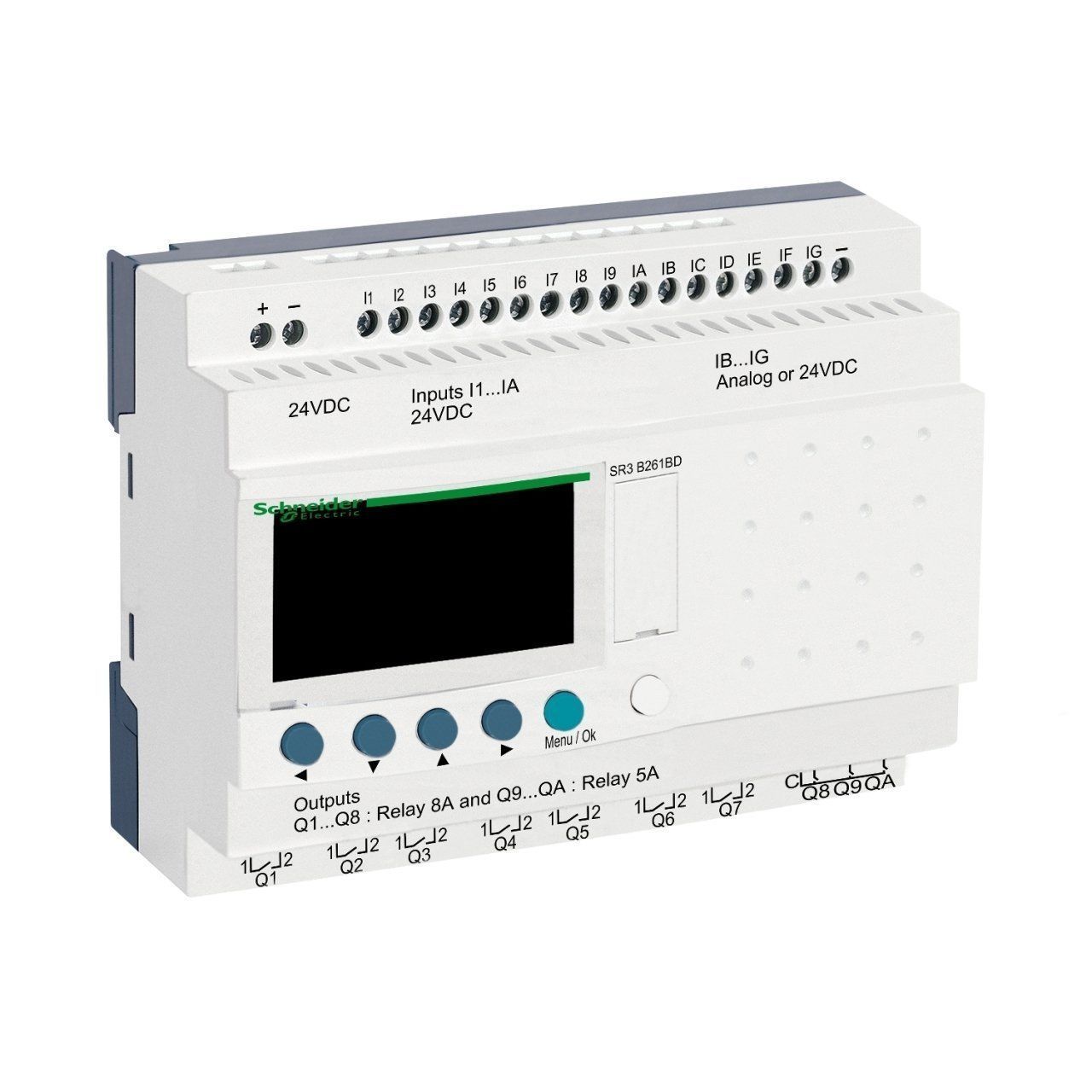 SR3B261BD | Schneder Zelio Logic 26 giriş/çıkış Akıllı Röle - 16 Dijital Giriş(6 Analoga Dönüştürülebilir), 10 Röle Çıkışı - 24 VDC-  Modüler, Genişleyebilir - SR3B261BD